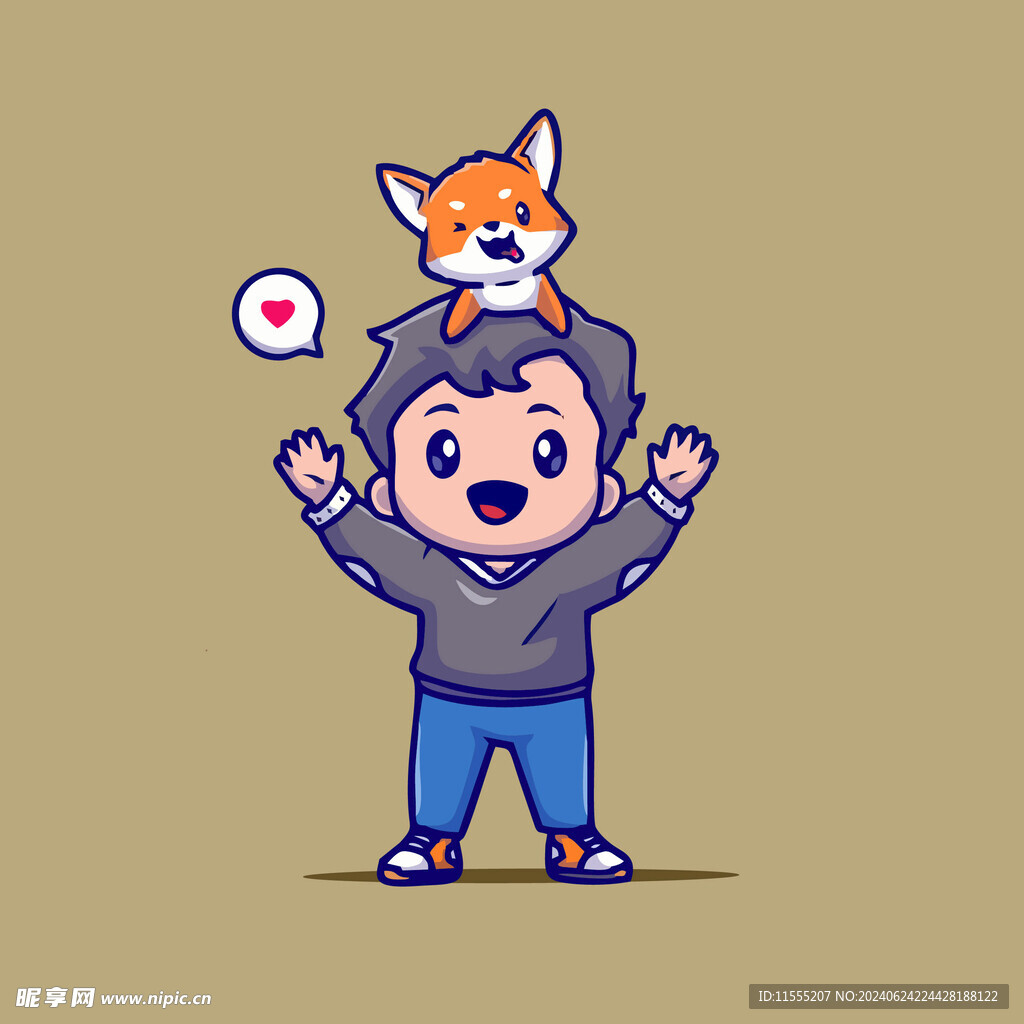 可爱狗狗男孩卡通矢量儿童插画