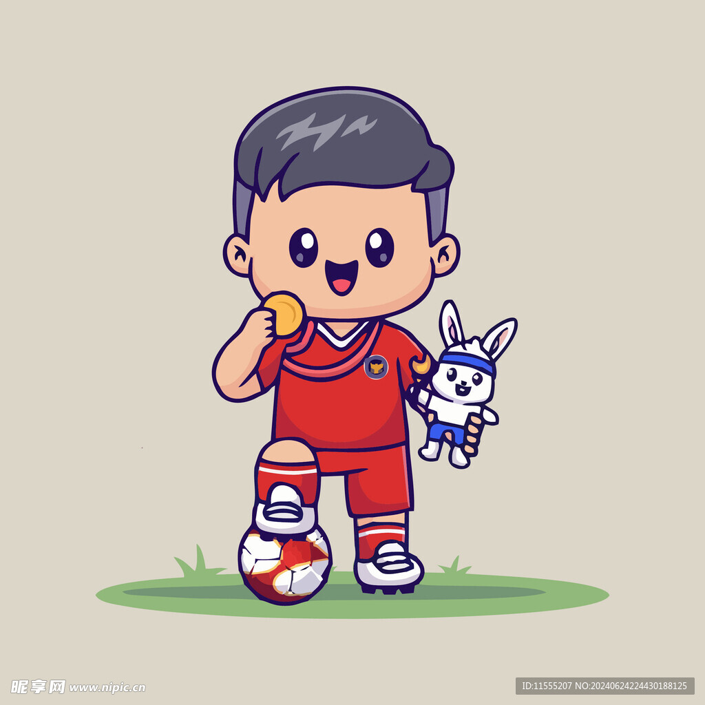 可爱足球健将卡通矢量儿童插画