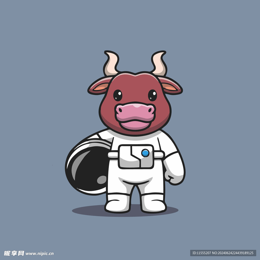 可爱小牛宇航员卡通矢量儿童插画