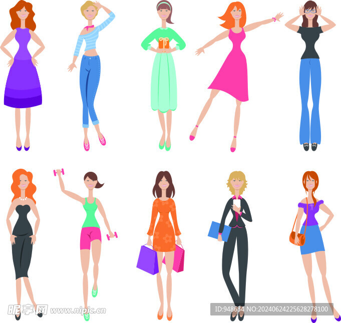 卡通各类美女矢量