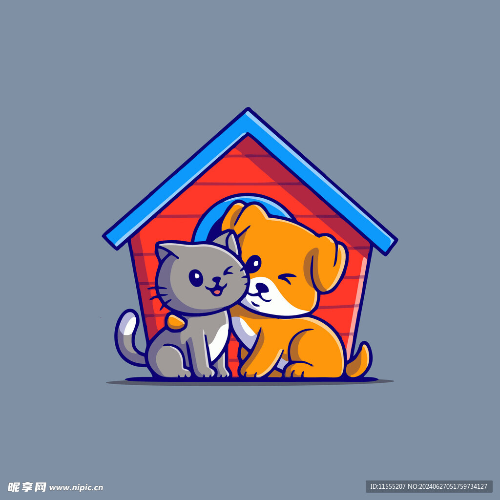 可爱小猫小狗矢量卡通插画