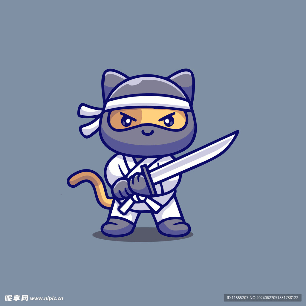 可爱小猫忍者矢量卡通插画