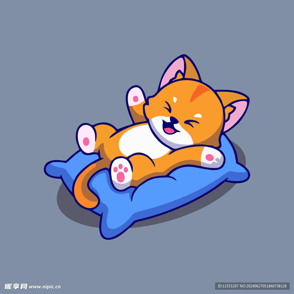 可爱贪睡小猫矢量卡通插画