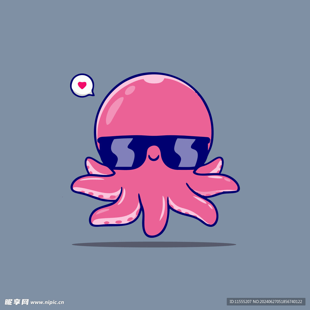 可爱墨镜章鱼矢量卡通插画