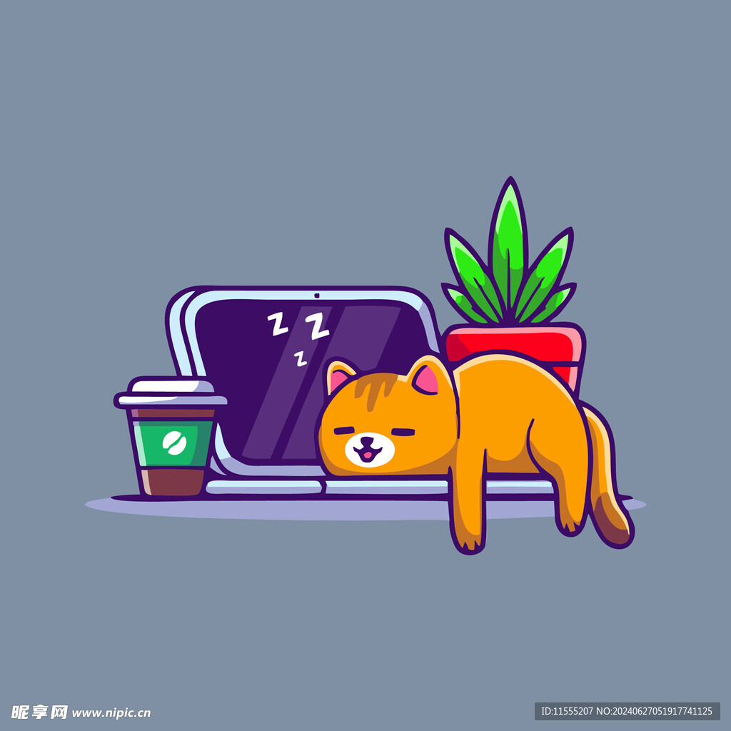 可爱贪睡小猫矢量卡通插画