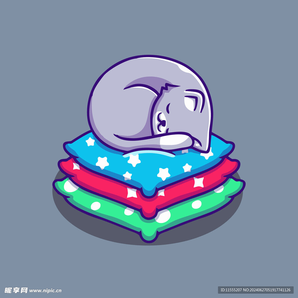 可爱贪睡小猫矢量卡通插画