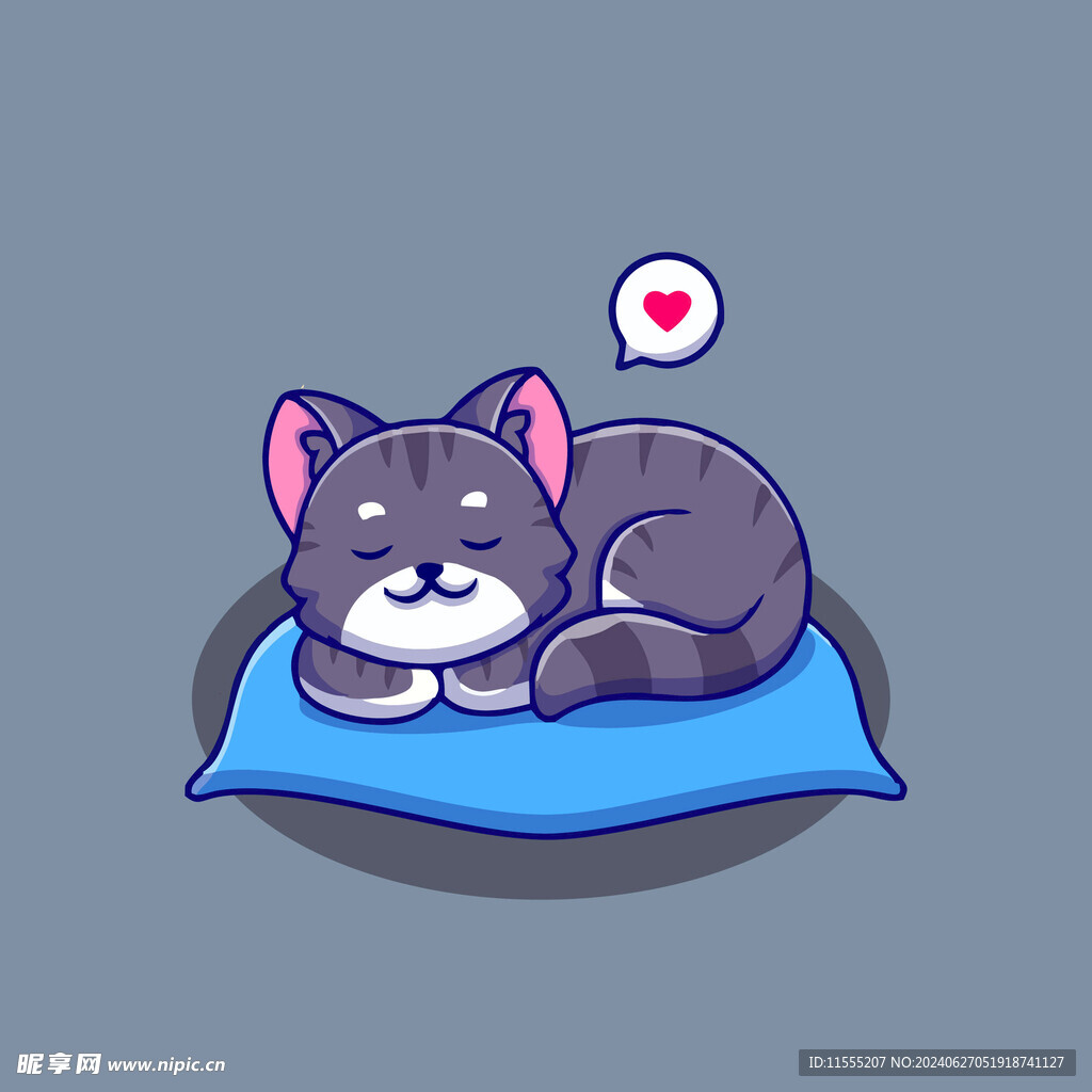 可爱贪睡小猫矢量卡通插画