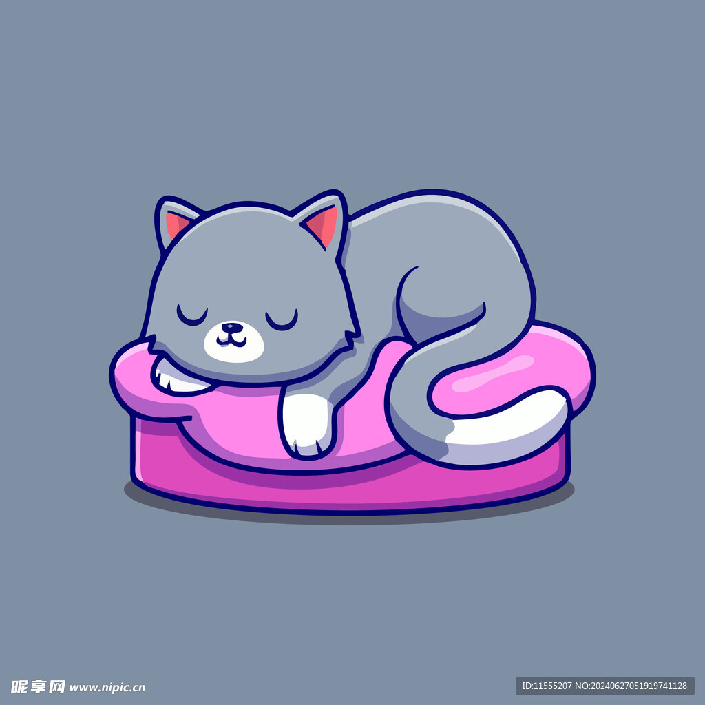 可爱贪睡小猫矢量卡通插画