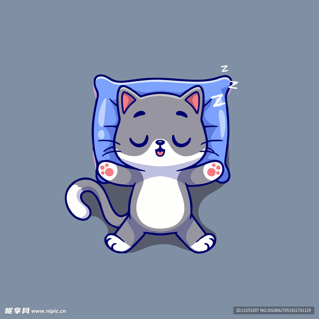 可爱贪睡小猫矢量卡通插画