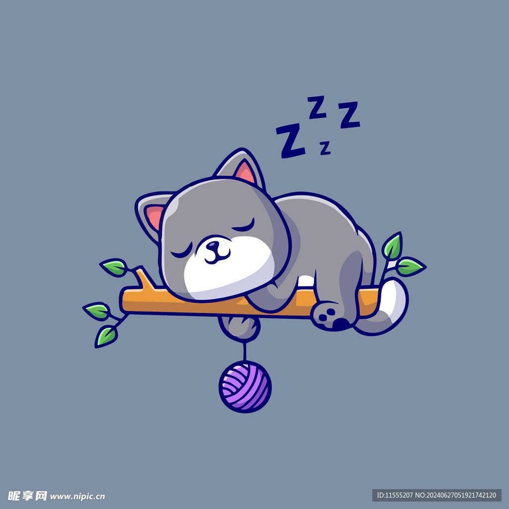 可爱贪睡小猫矢量卡通插画