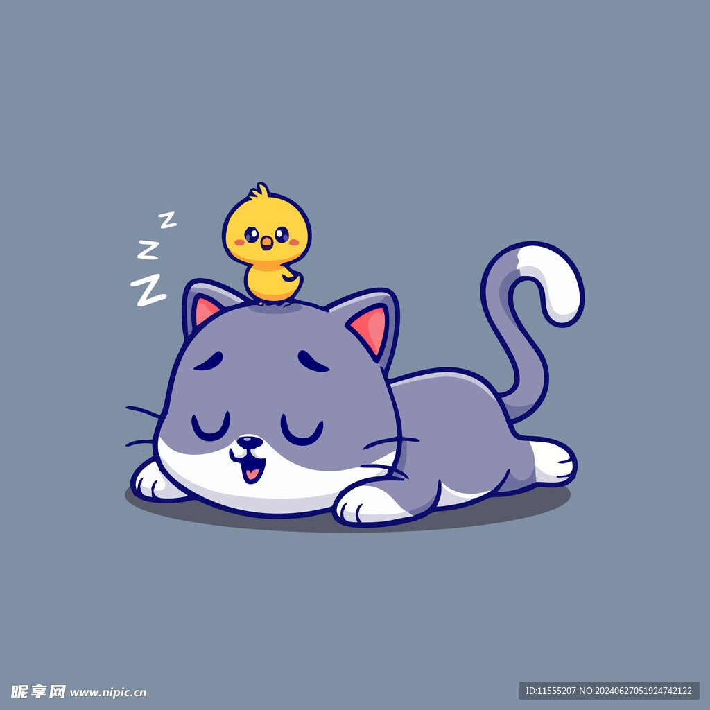 可爱贪睡小猫矢量卡通插画