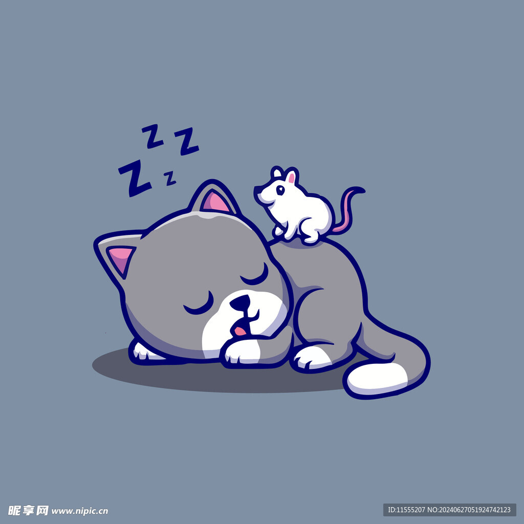 可爱贪睡小猫矢量卡通插画