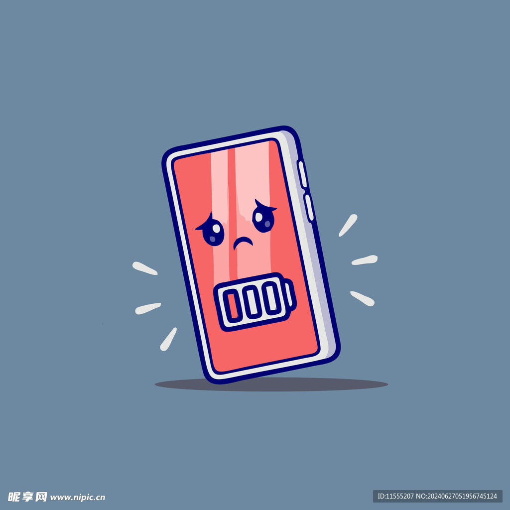 可爱没电手机矢量卡通插画