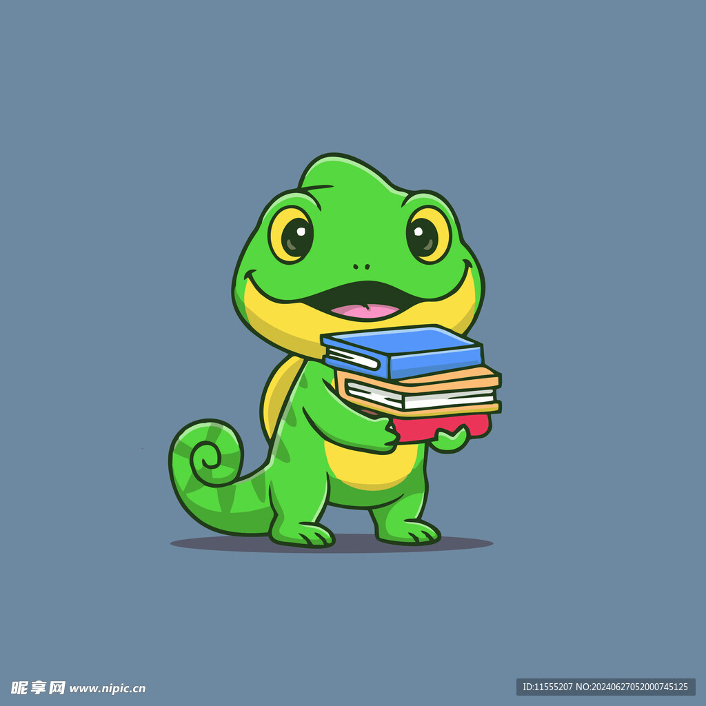 可爱变色龙书本矢量卡通插画