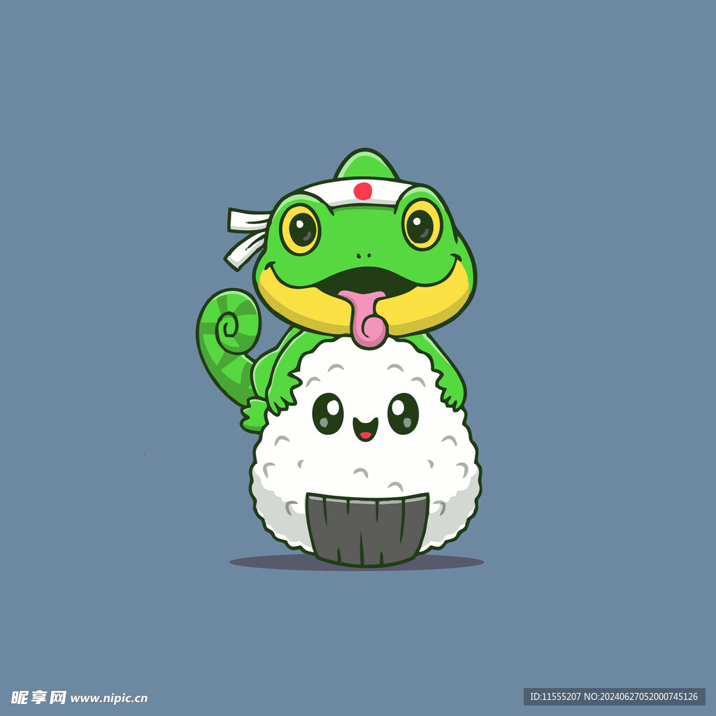 可爱变色龙吃寿司矢量卡通插画