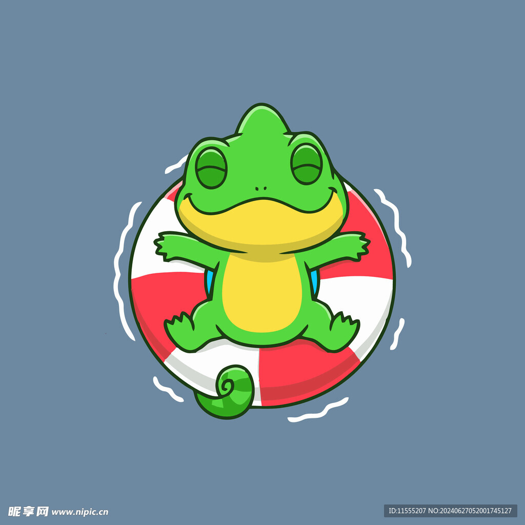 可爱游泳变色龙矢量卡通插画