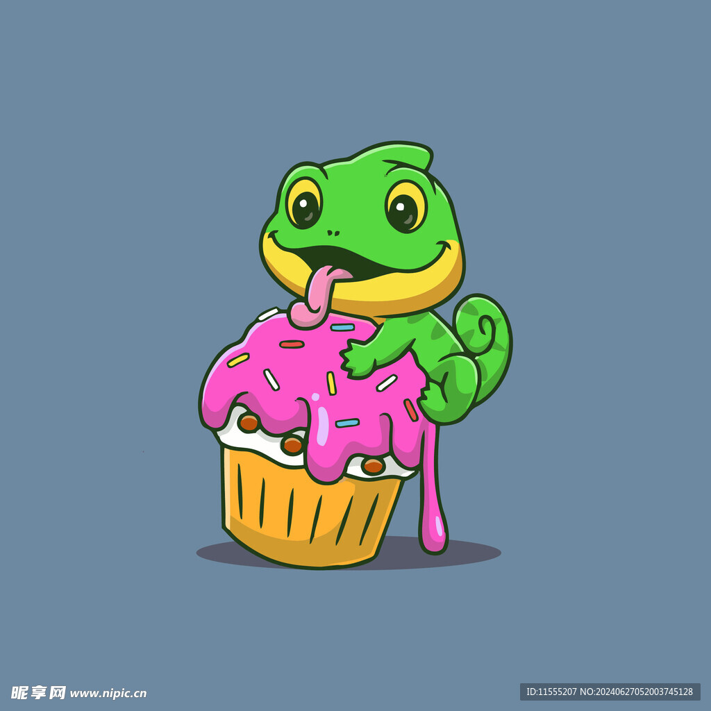 可爱蜥蜴人吃冰激凌矢量卡通插画