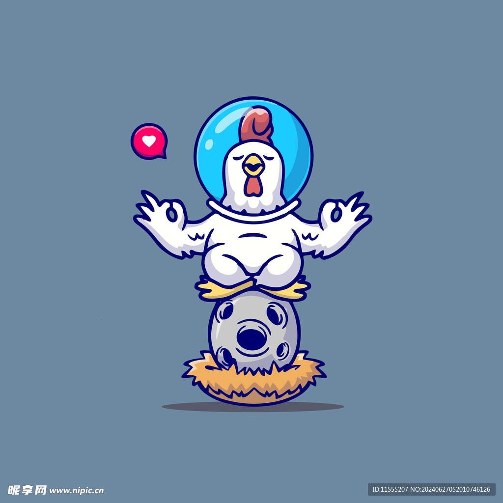 可爱小鸡修行者矢量卡通插画