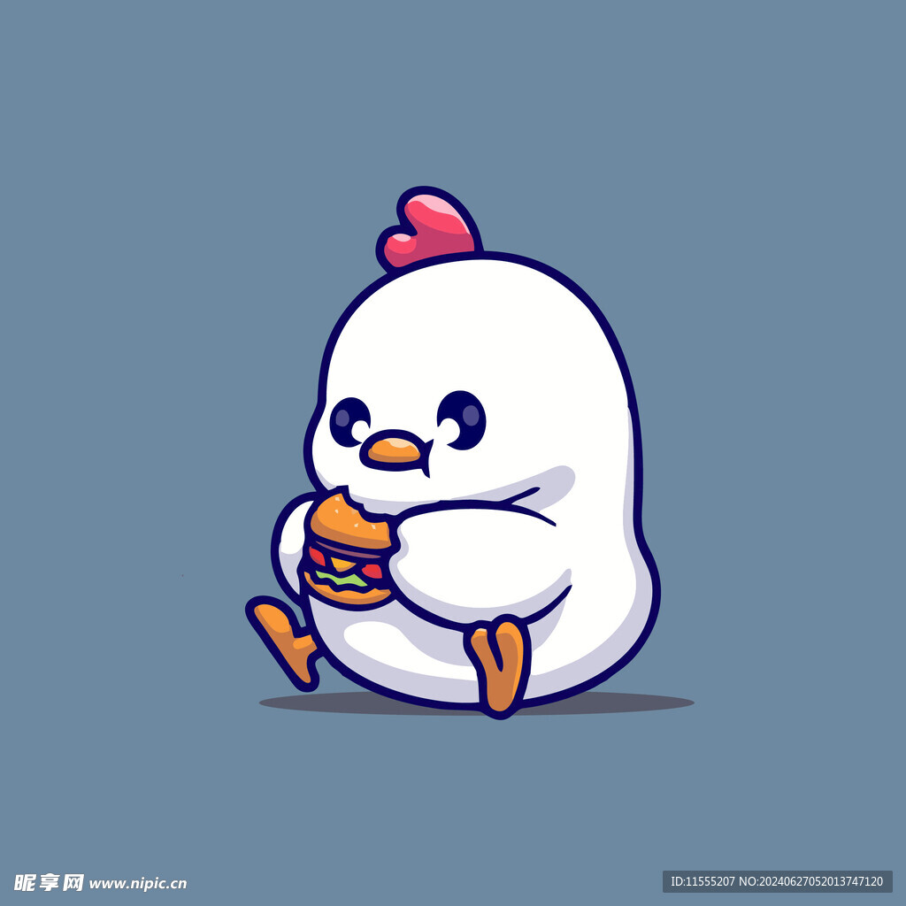 可爱小鸡吃汉堡矢量卡通插画