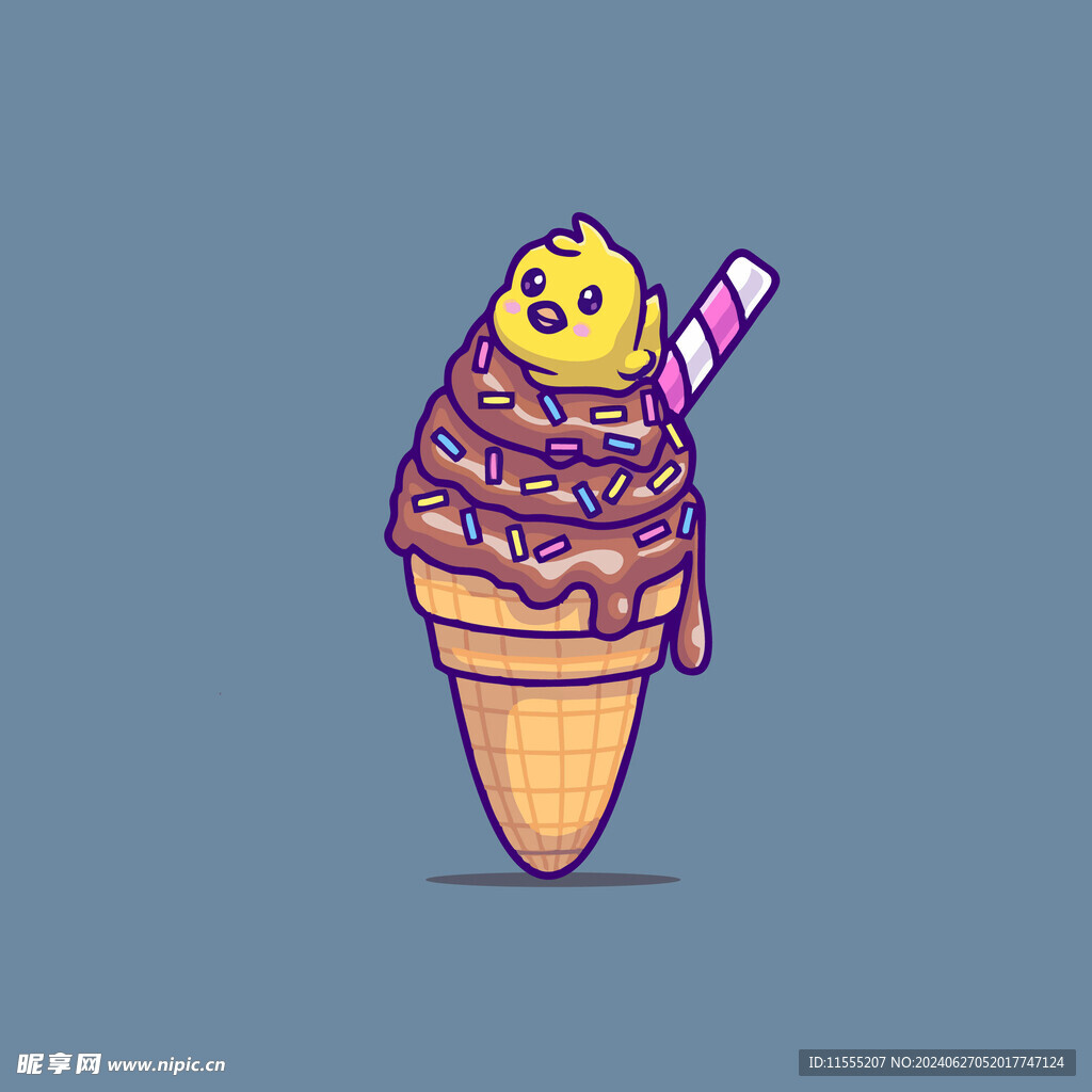 可爱小鸟冰激凌矢量卡通插画