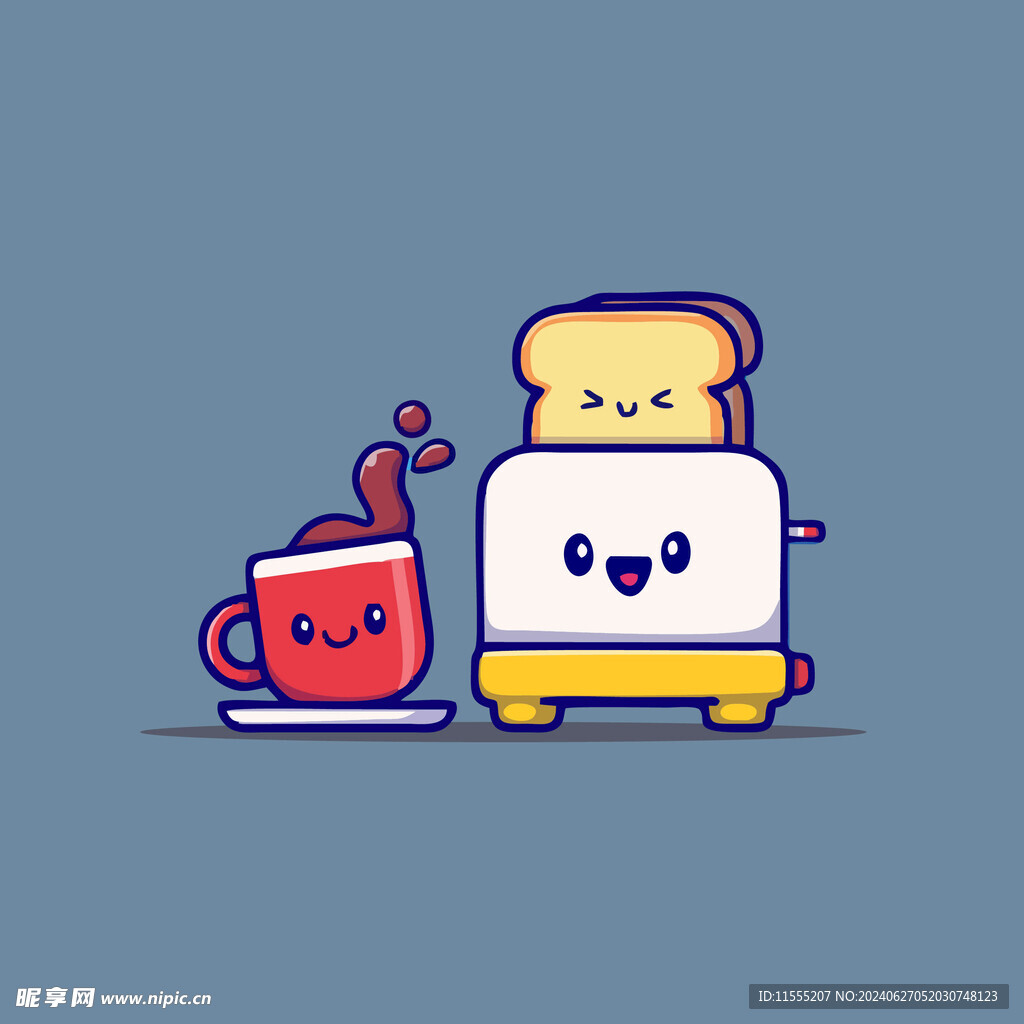 可爱面包机咖啡卡通矢量儿童插画