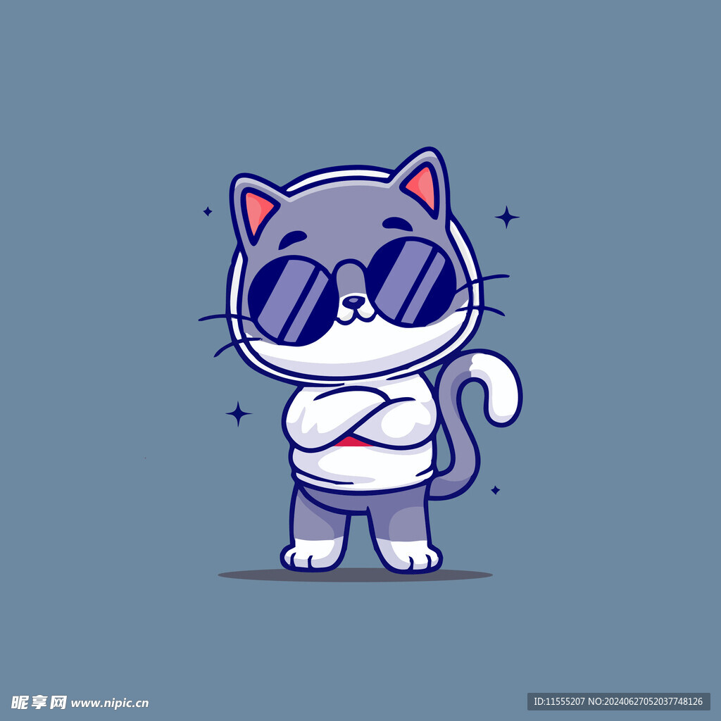 可爱小灰猫卡通矢量儿童插画