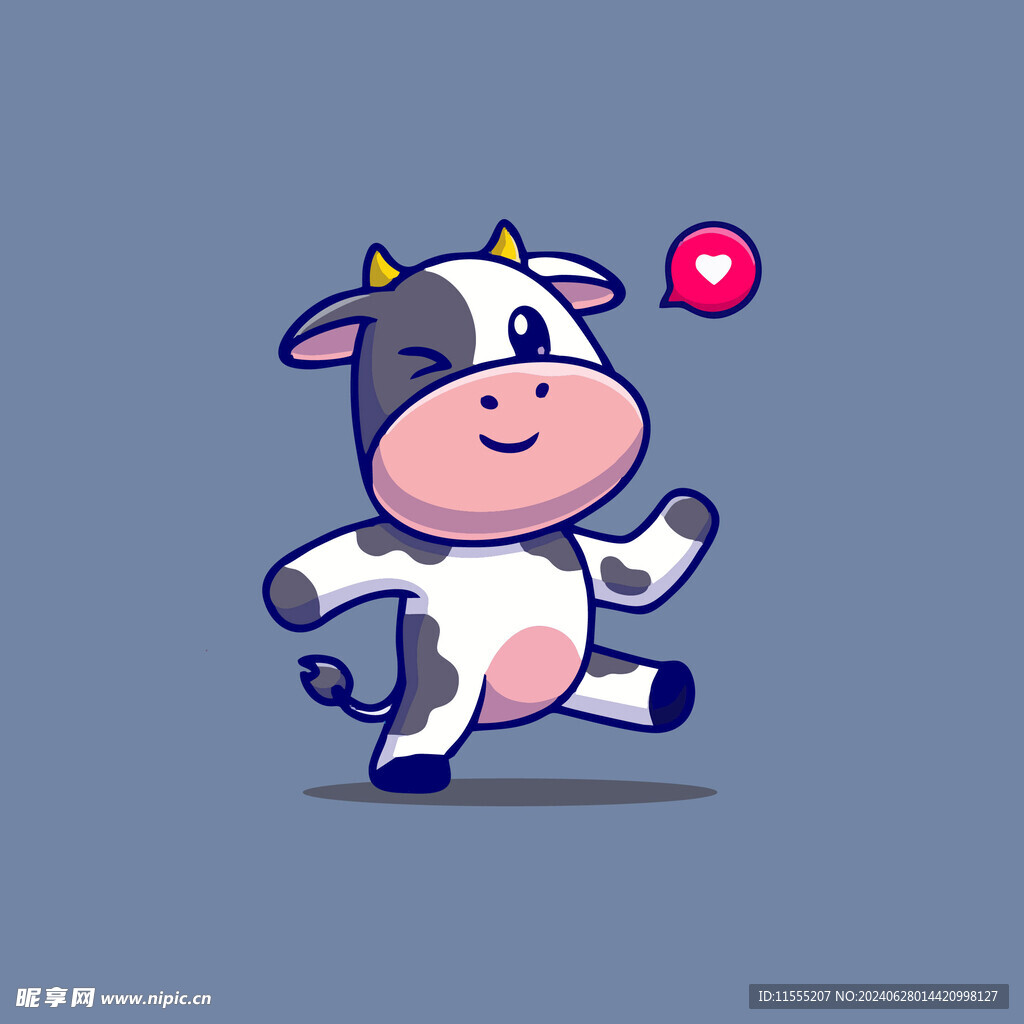 可爱奶牛花花牛矢量卡通插画