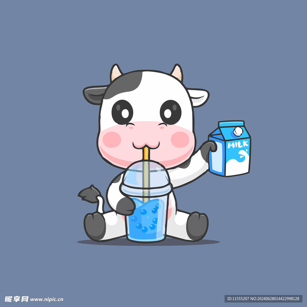 可爱奶牛花花牛矢量卡通插画