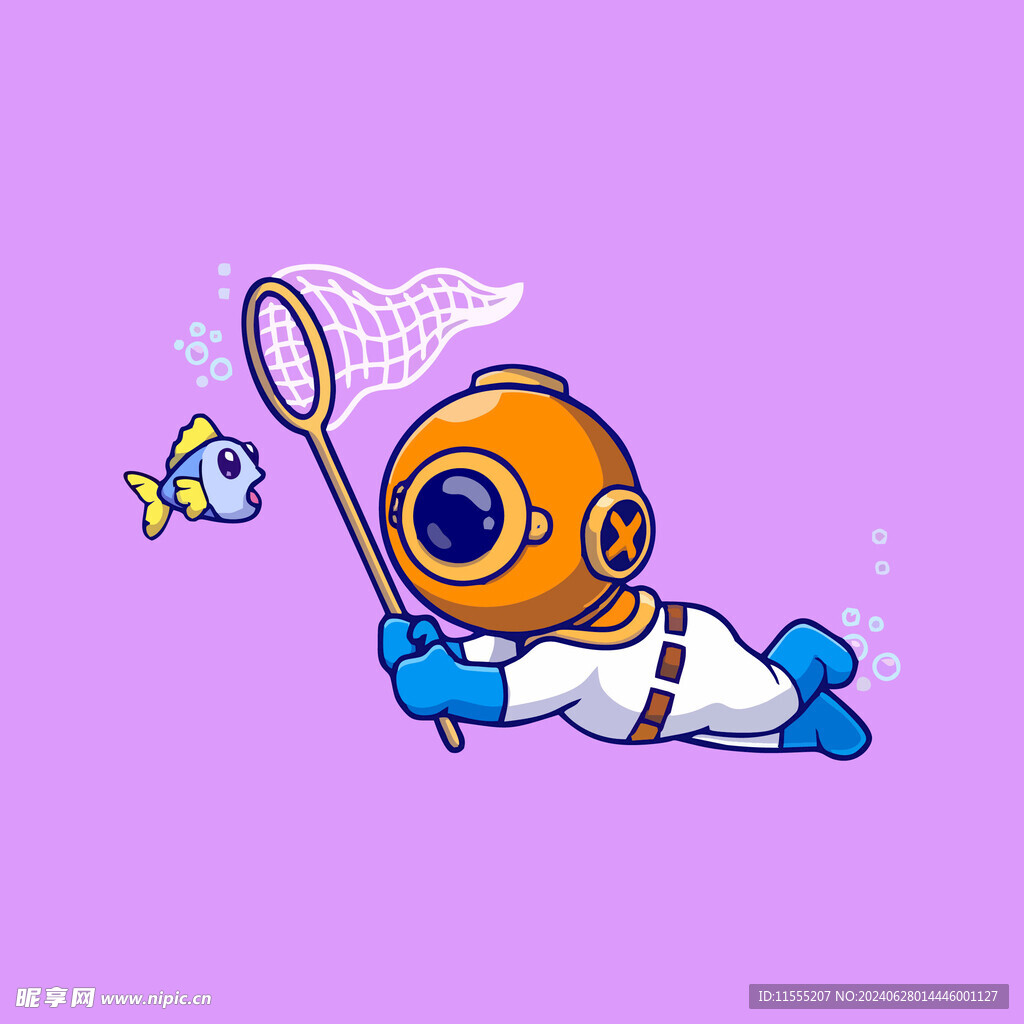 可爱潜水员矢量卡通插画