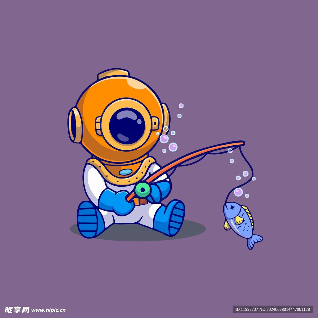 可爱潜水员矢量卡通插画