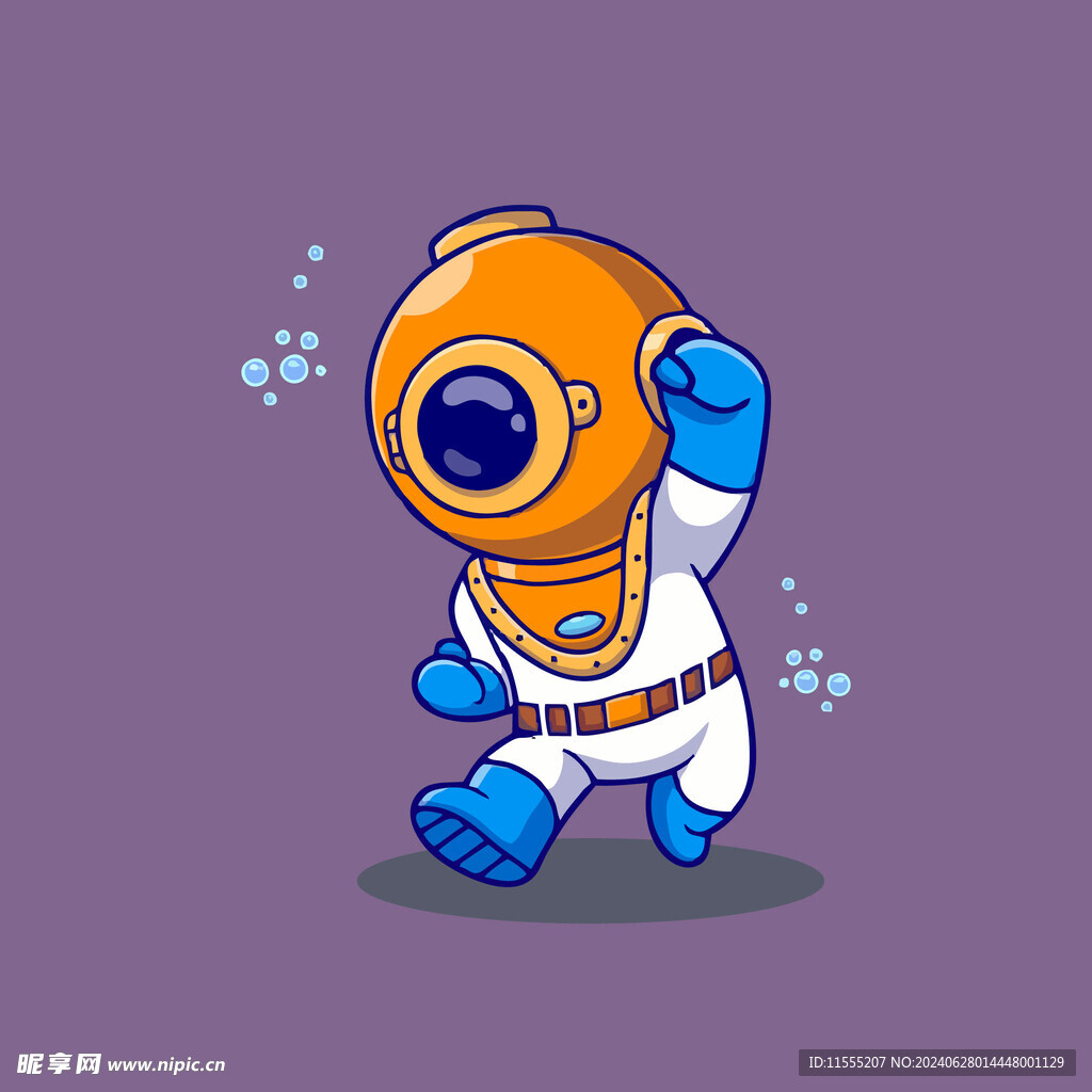 可爱潜水员矢量卡通插画