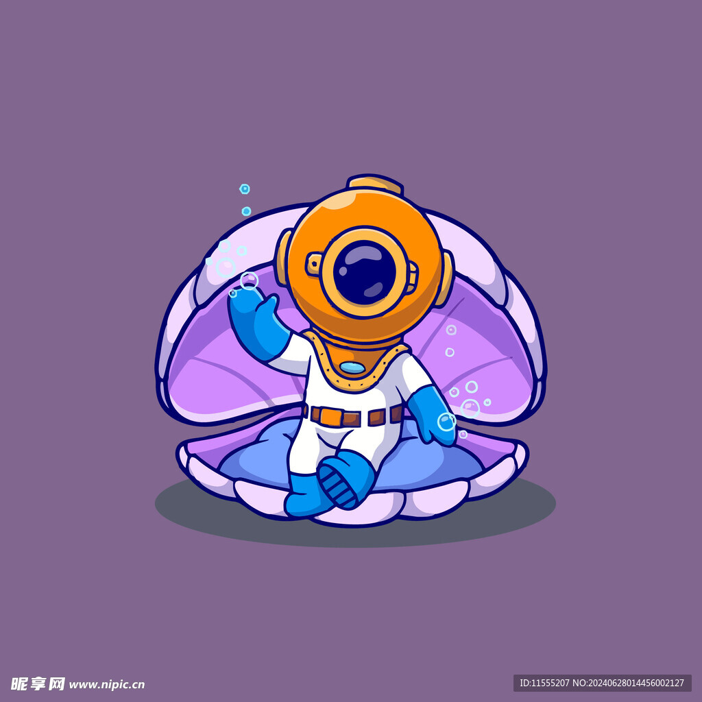 可爱潜水员矢量卡通插画