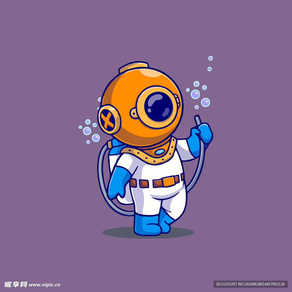 可爱潜水员矢量卡通插画