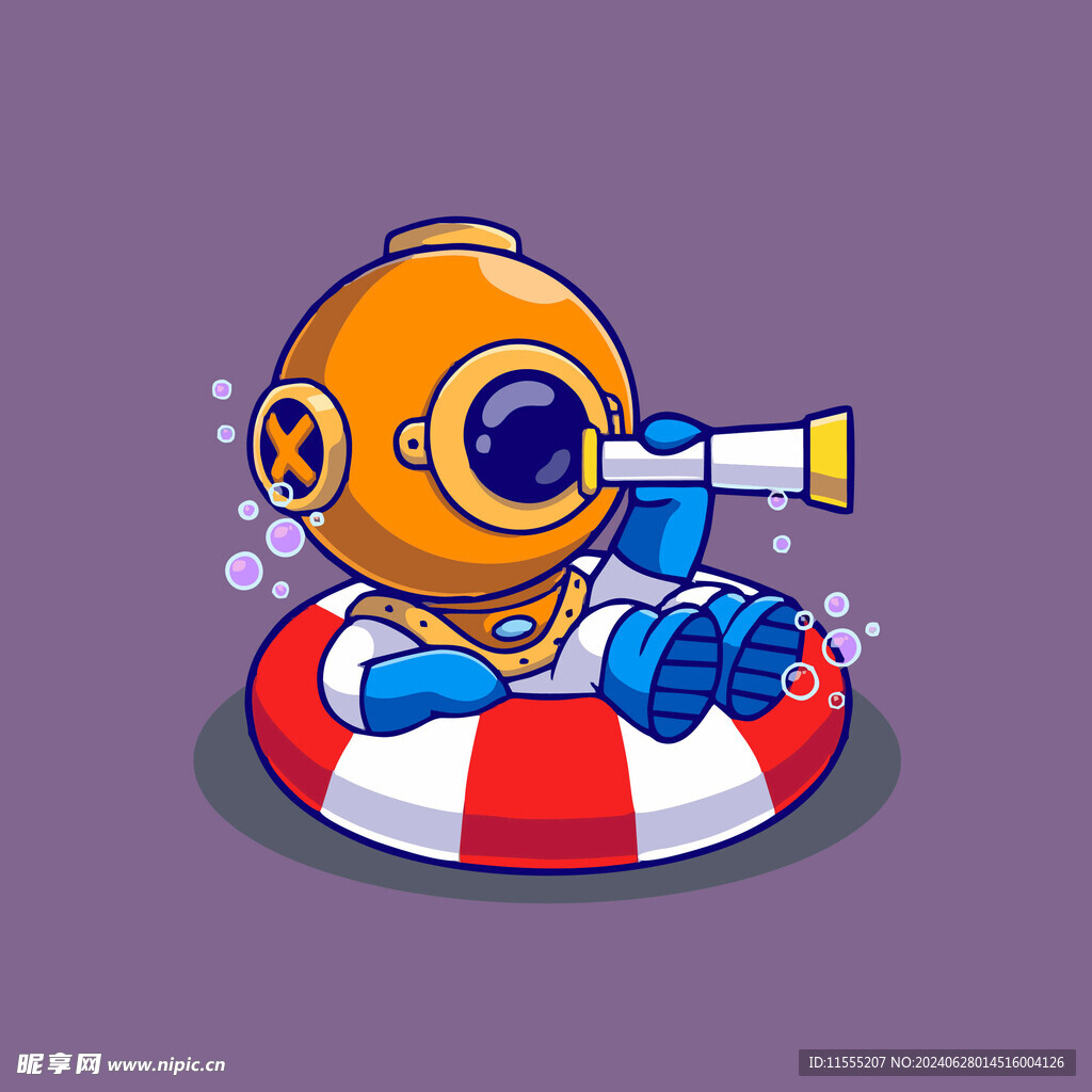 可爱潜水员矢量卡通插画