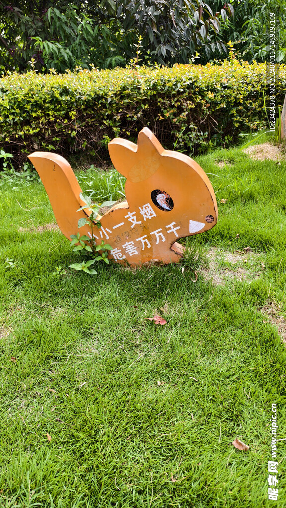 公园景观花草牌可爱小松鼠
