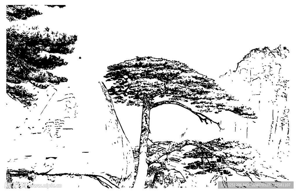 迎客松黑白矢量图