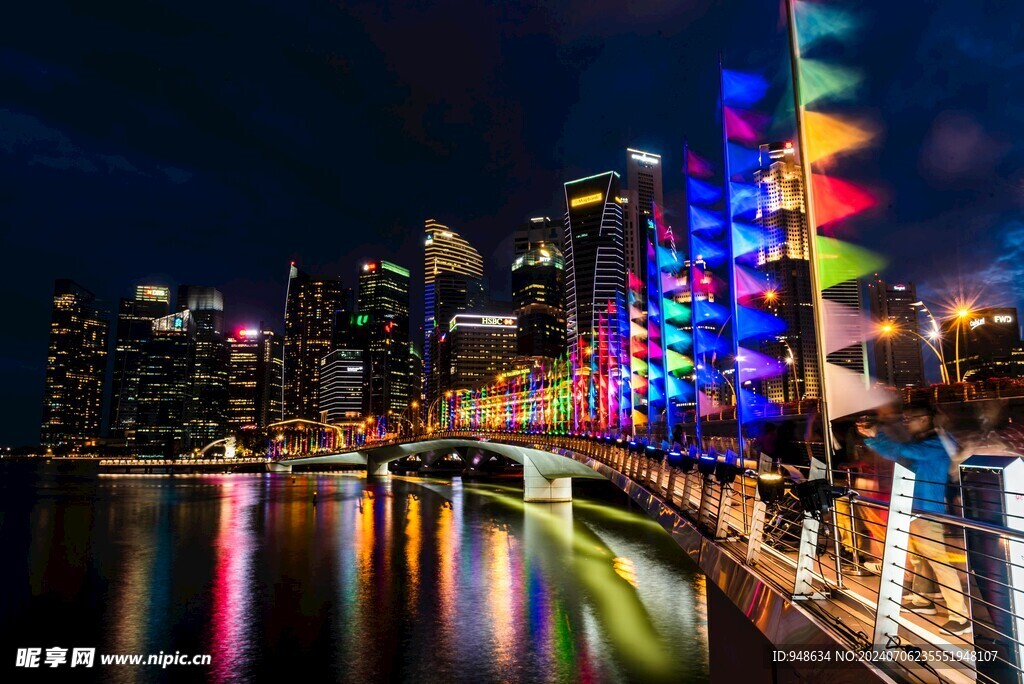 城市霓虹夜景江景
