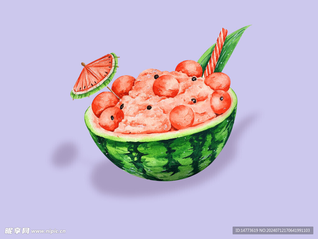 手绘夏日冰爽西瓜