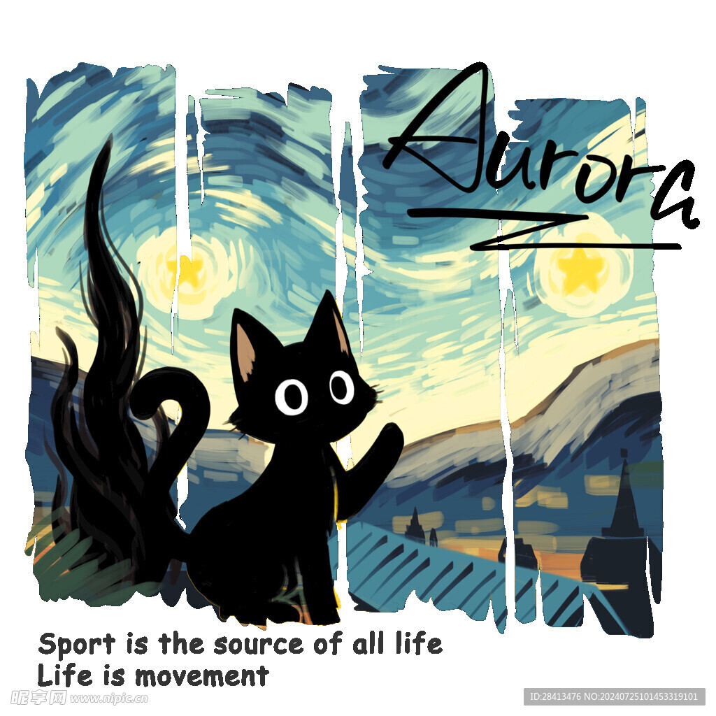 卡通油画猫图案