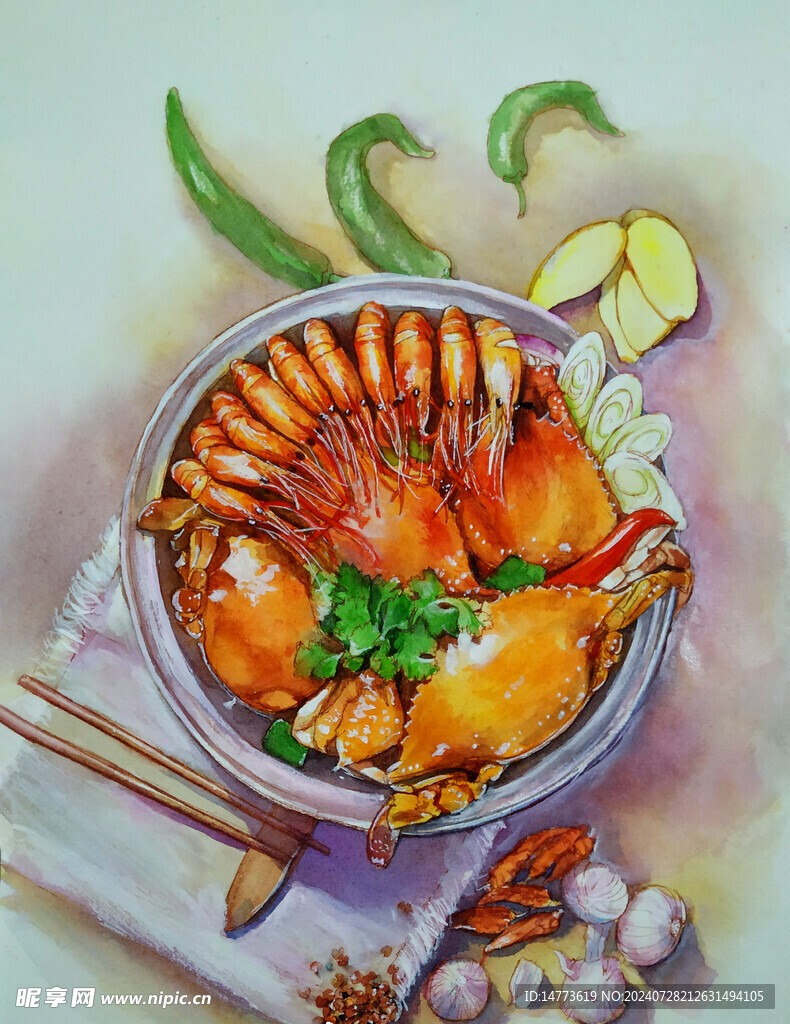 手绘虾蟹大拼盘