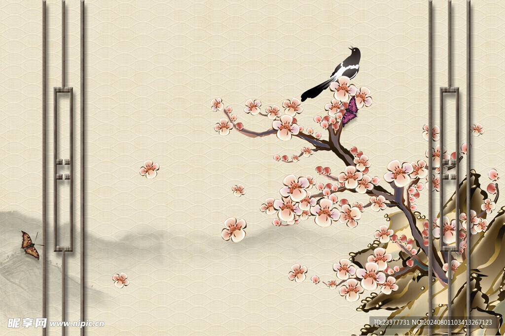 古风素雅古典工笔画背景PSD