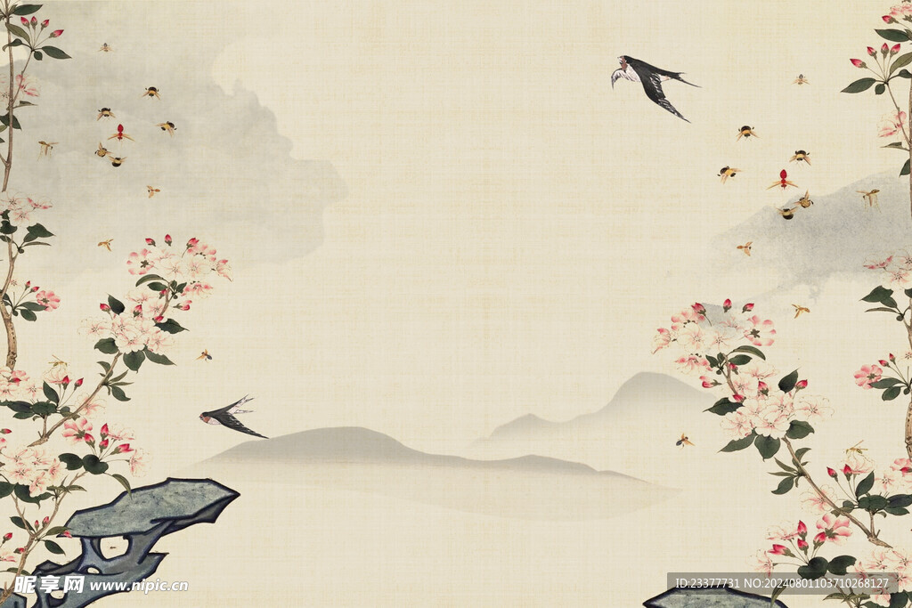 古风素雅古典工笔画背景PSD