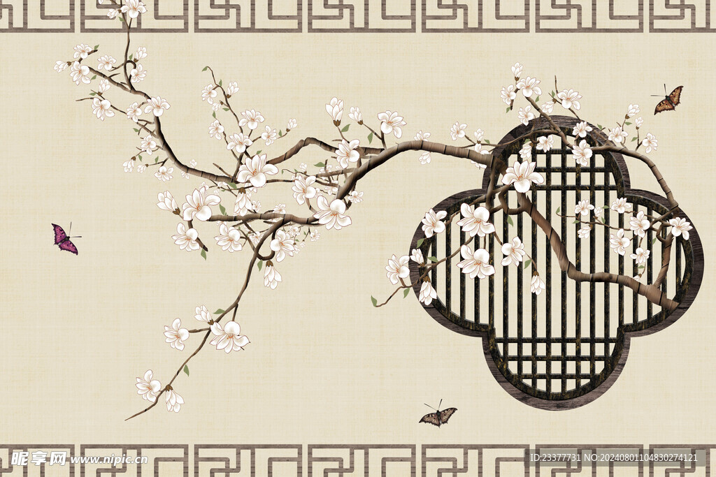 古风素雅古典工笔画背景PSD