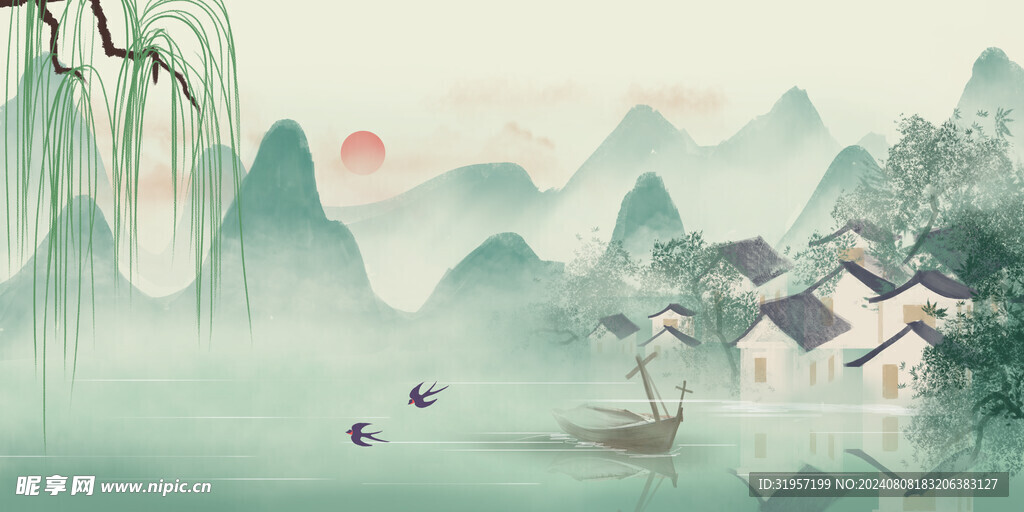 江南水乡插画背景