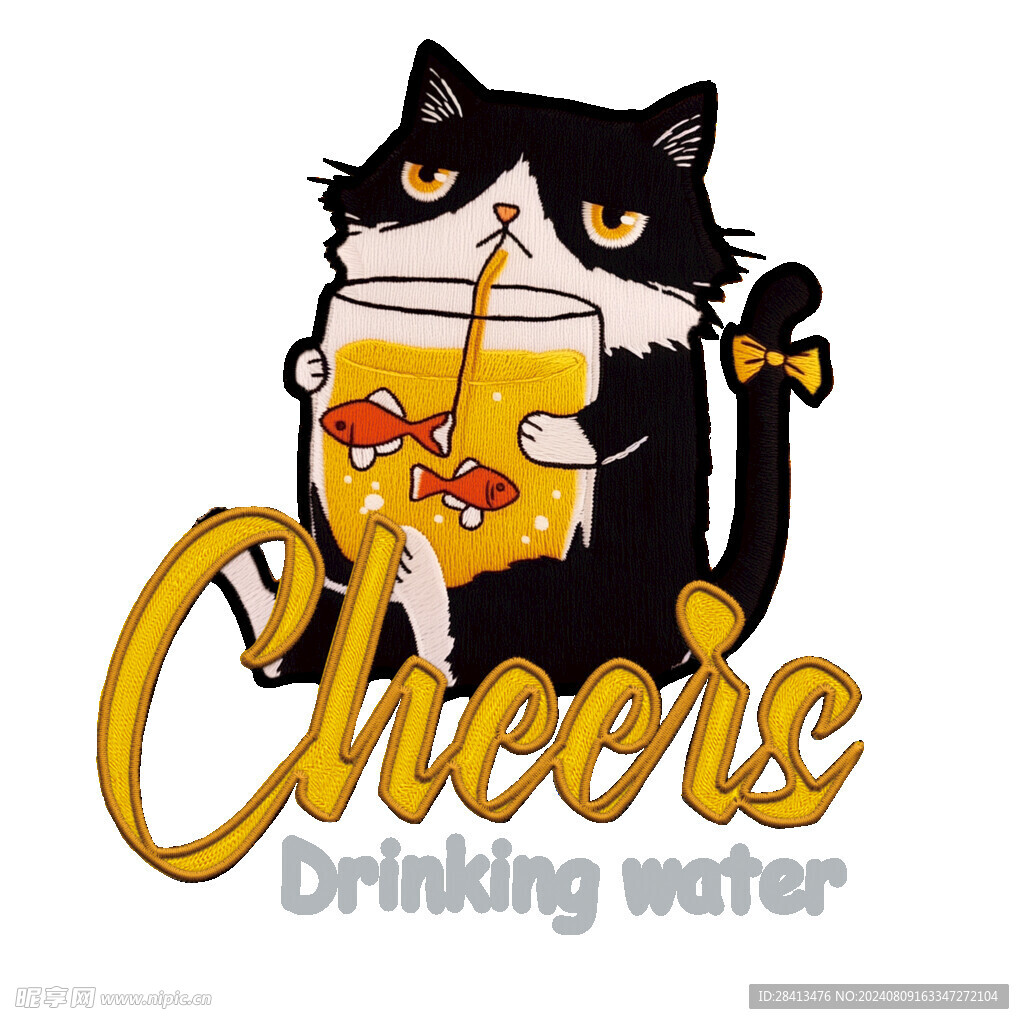 卡通猫咪饮茶图案