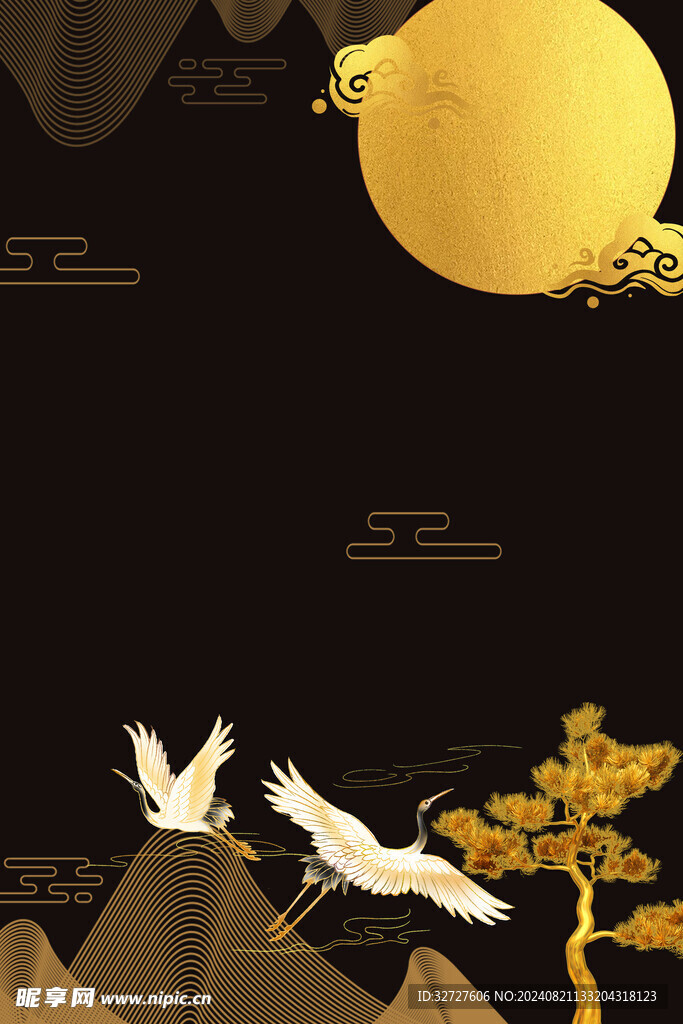 中秋节月亮烫金黑金素材