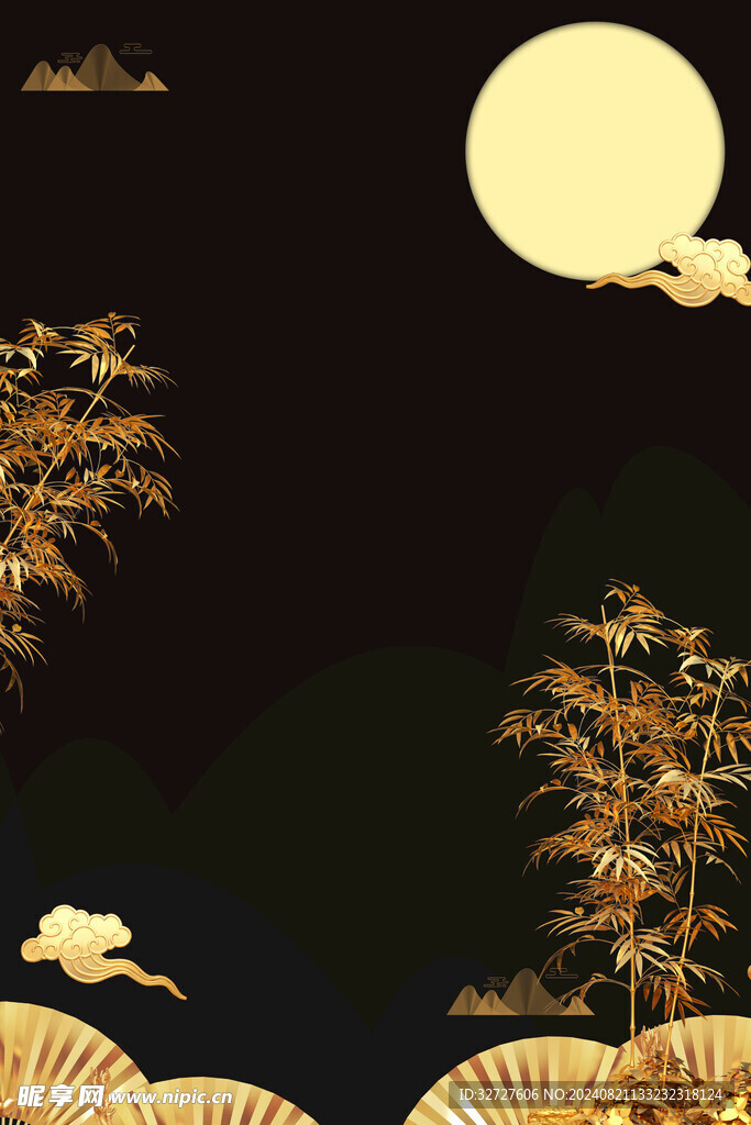 中秋节月亮烫金黑金节日素材