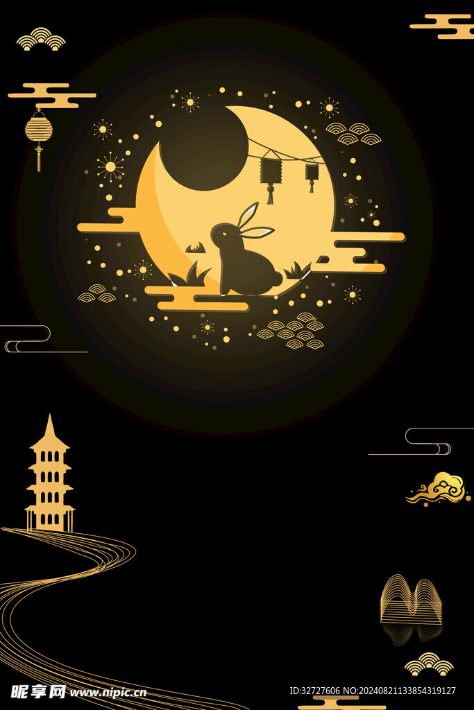 中秋节烫金黑金素材