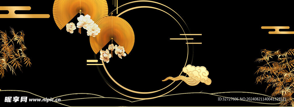 中秋节烫金黑金素材
