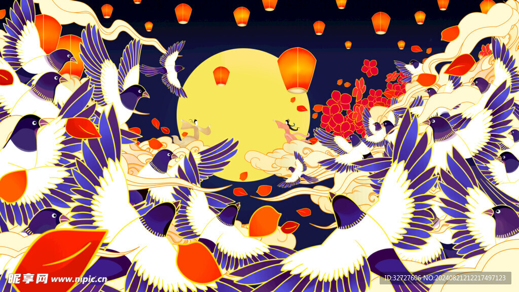 中秋节国潮风插画海报